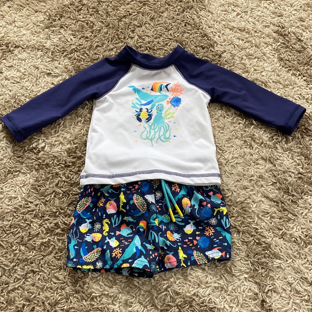 Infant Boys swim trunks and rash guard. Size 9 months. Cat & Jack brand. $12